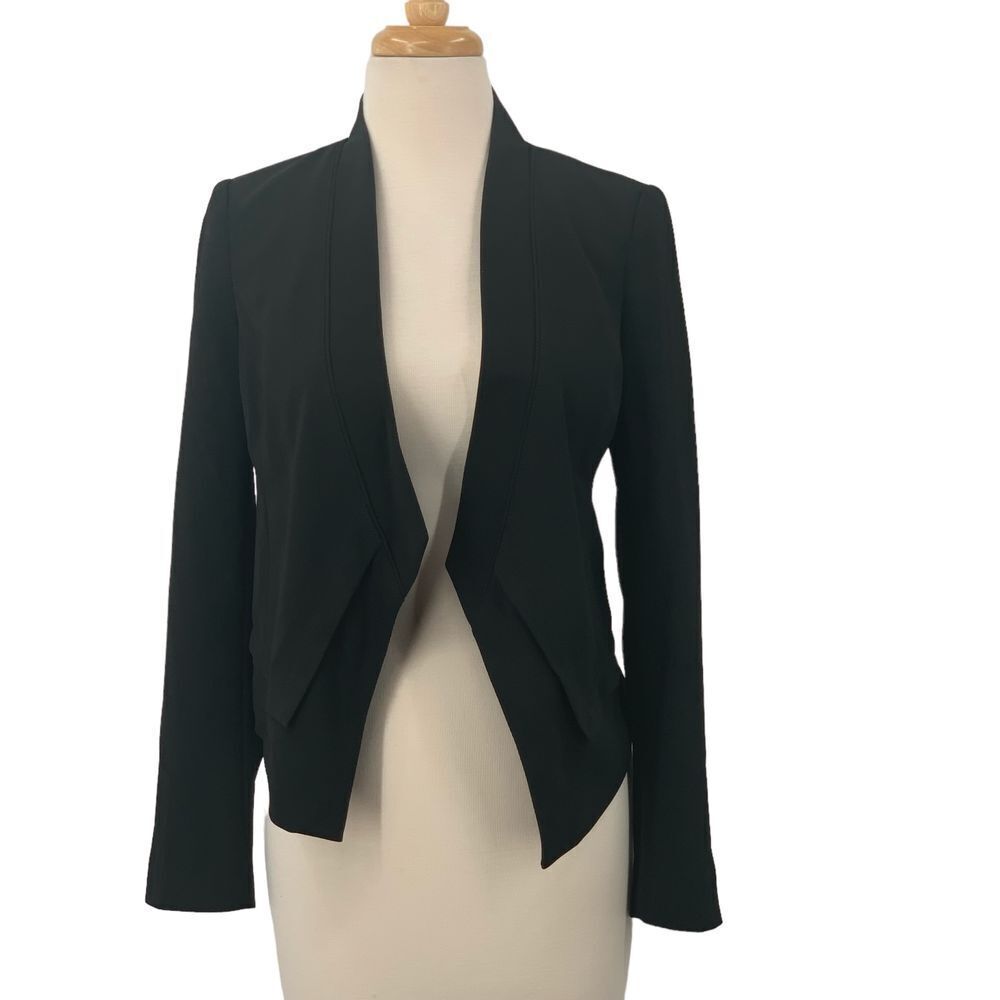 White House Black Market Open Front Blazer‎ Black Cropped Asymmetric Jacket Sz 0